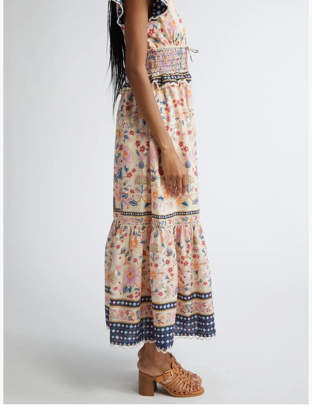 FARM Rio Cream Floral Maxi Dress with Navy Border, 100% Cotton - Picture 5 of 12